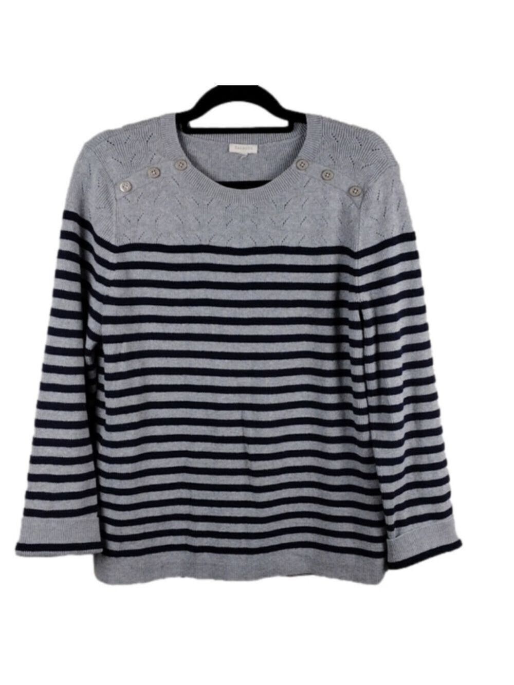 Talbots Gray Striped Scoop Neckline Long Sleeve Pullover Medium Knit Sweater Top